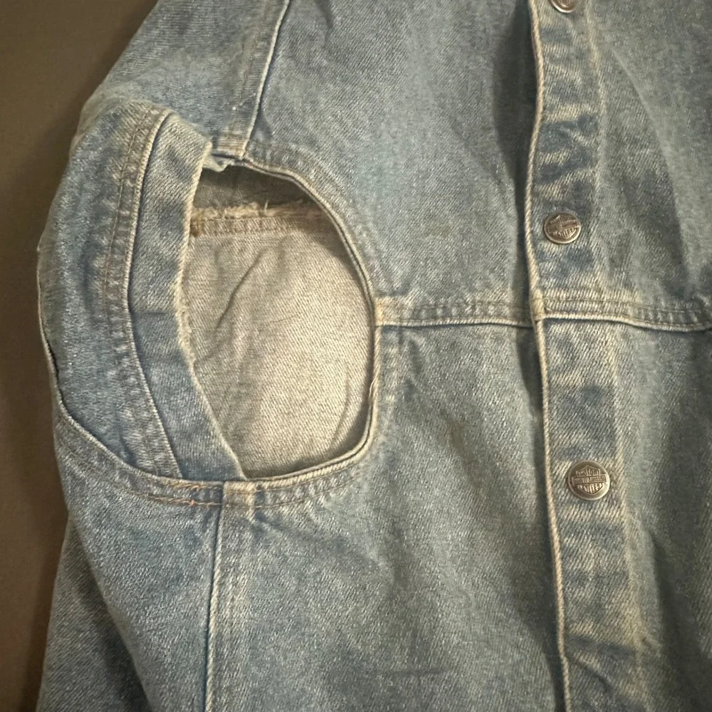 Vintage 2001 Harley Davidson Dog Jacket Vest XL Embroidered Logo Snap Denim